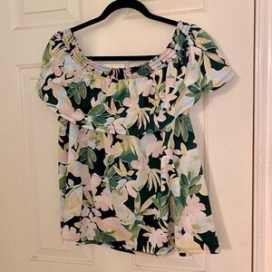 Lauren Conrad off shoulder tropical ruffle top petite XXL